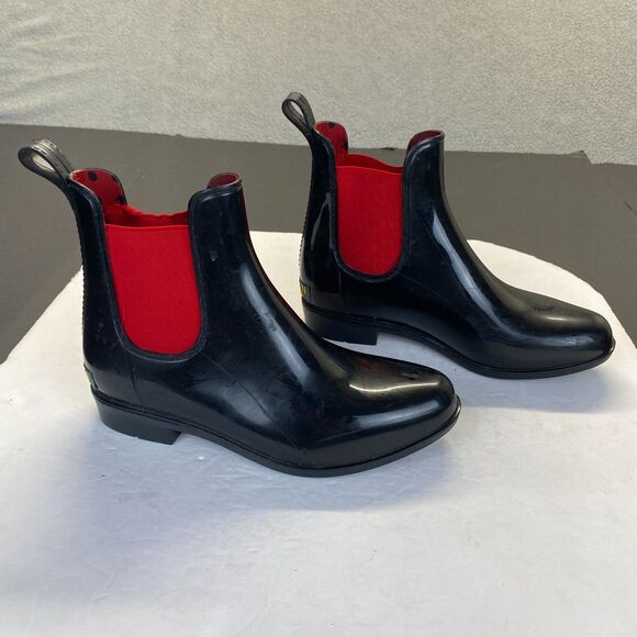 Lauren Ralph Lauren Women's Tally Ankle Rain Boots Size 6 Black Red,Pull On - Picture 3 of 11